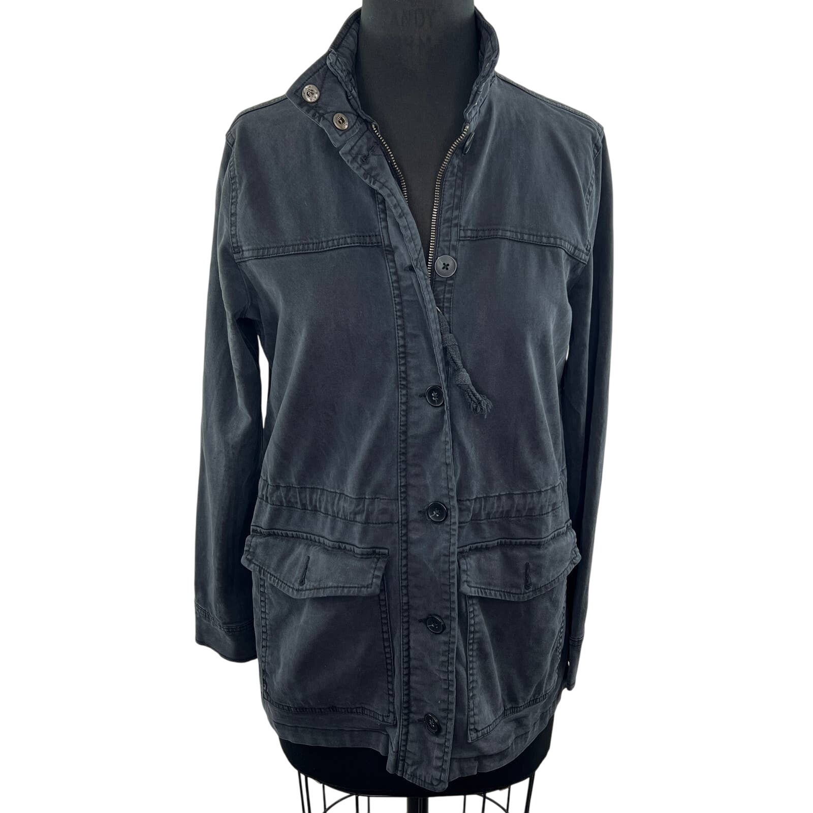 LUCKY BRAND Off Black Long Sleeve Zip & Button Front Collared Denim Jacket Sz M