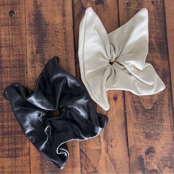 ZARA Woman’s Hair Accessories Two Pairs Elasticated Leather Scrunchie.