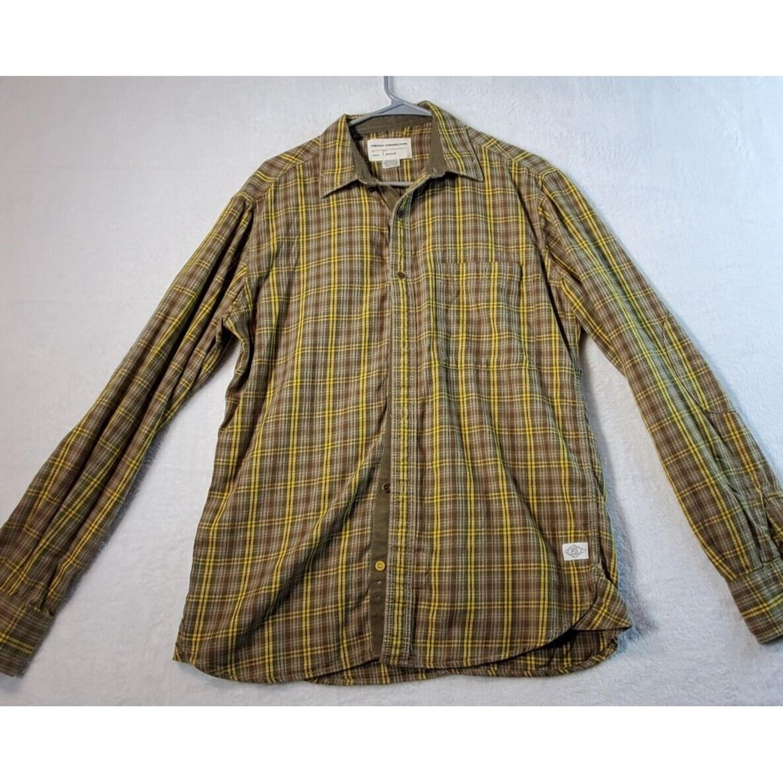 French Connection Button Up Shirt Mens Medium Multi Plaid Flannel 100% Cotton