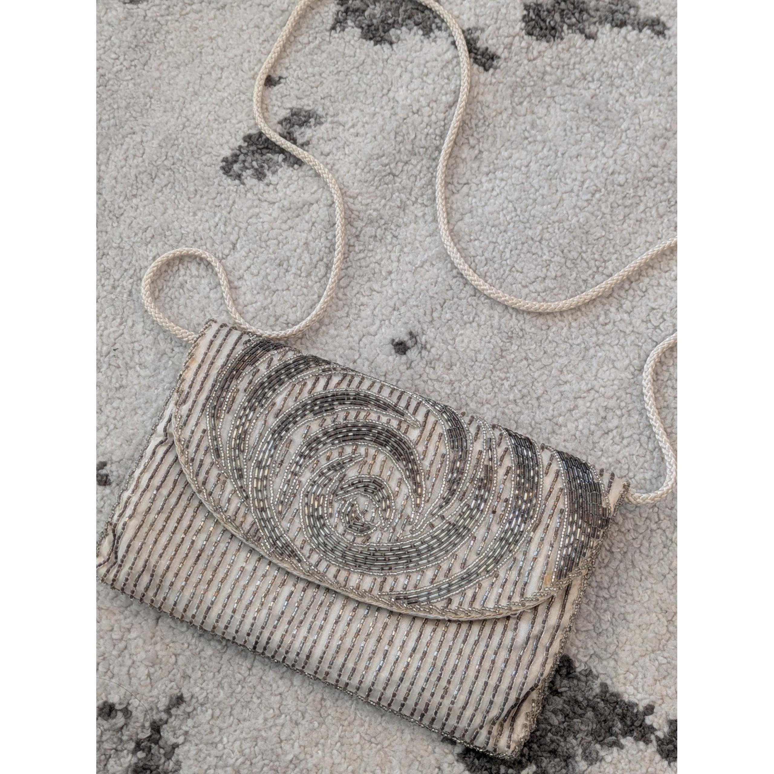 Vintage Walborg Spiral Beaded Clutch Crossbody Purse Evening Bag