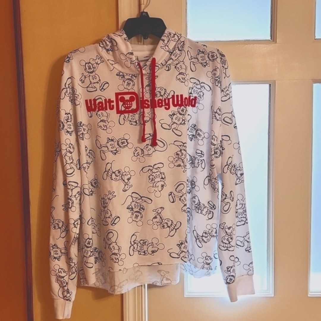 Disney Women's Mickey Mouse White Drawing Hoodie w/ Red Writing Size XL