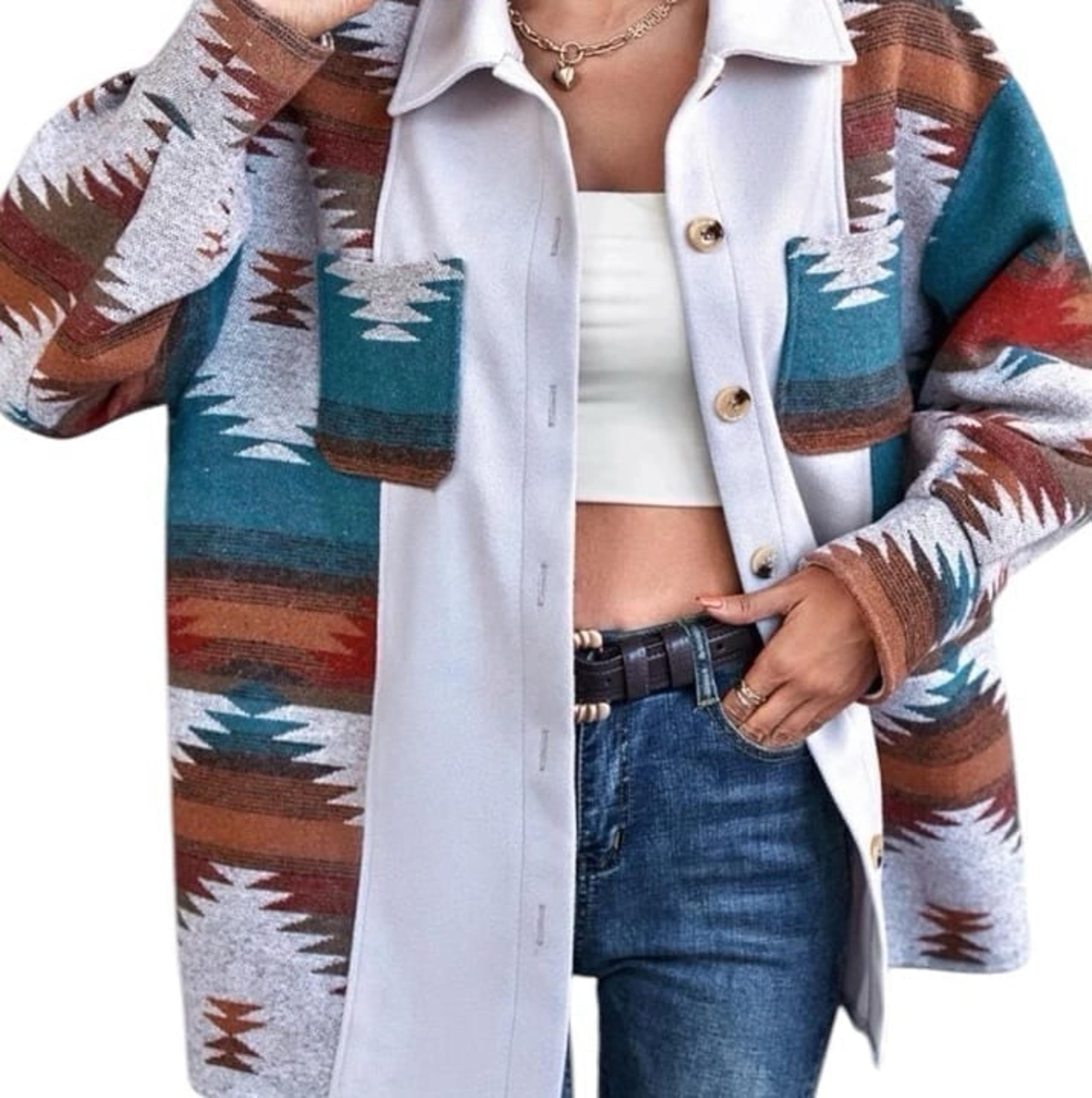 womens boho tops oversized button down shirt / lightweight shacket S/M