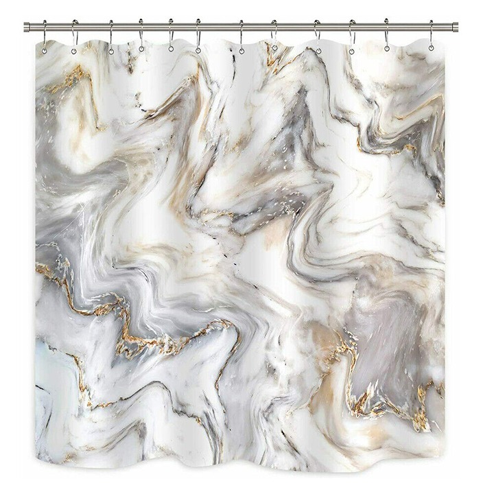 Gray Marble Texture Waterproof Shower Curtain Durable Bath Curtain with 12 Hooks
