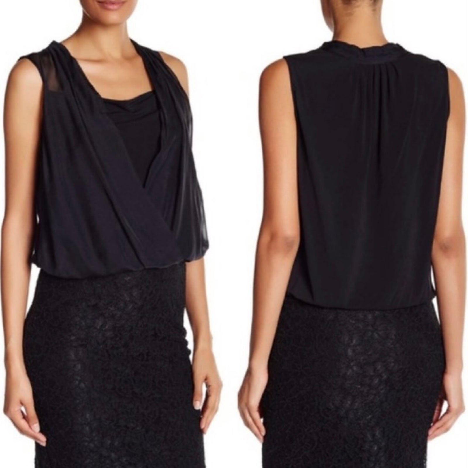 Diane Von Furstenberg | ‘Dara’ Black Sleeveless Chiffon Draped Surplice Top