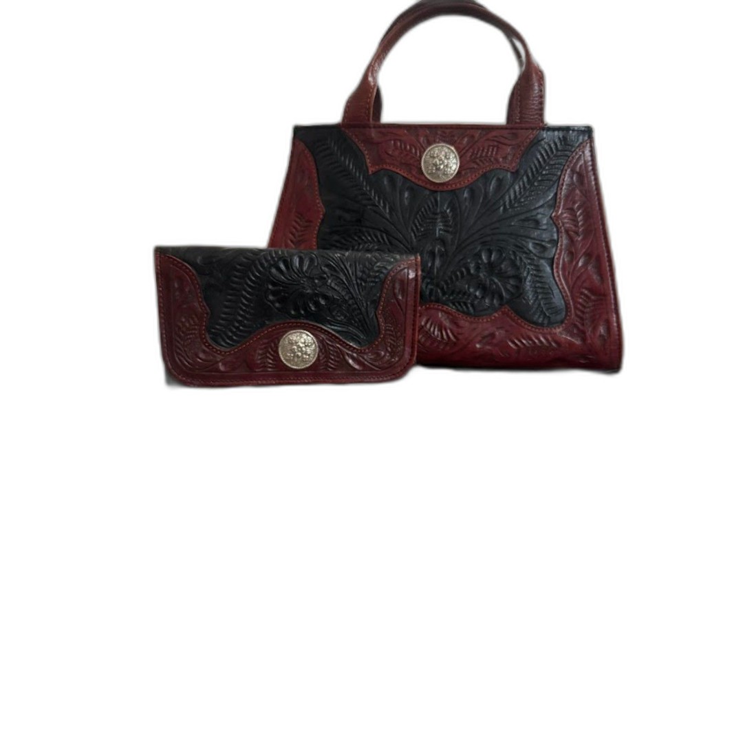 American West Vintage Genuine Leather Western Handbag and Wallet