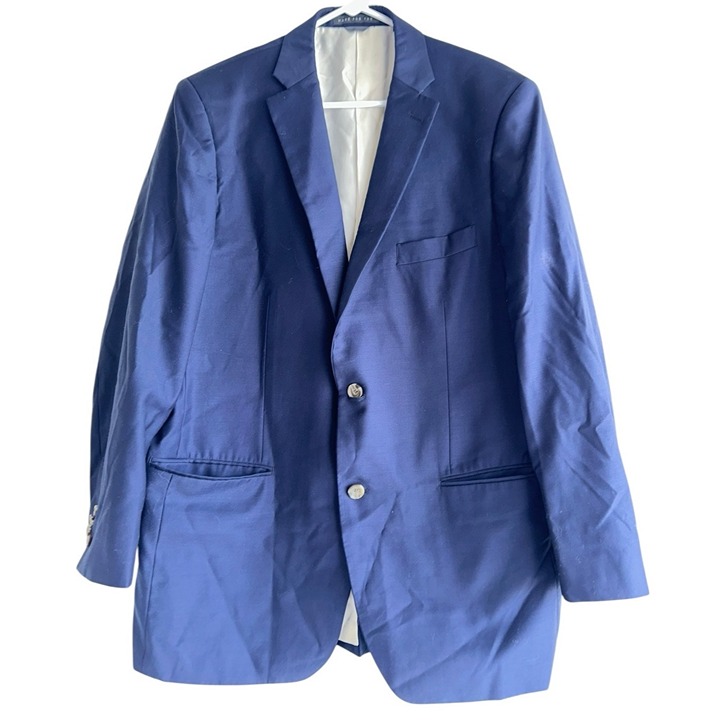 Indochino Mens Bespoke 100% Wool Two Button Blazer Navy Blue Sz 48