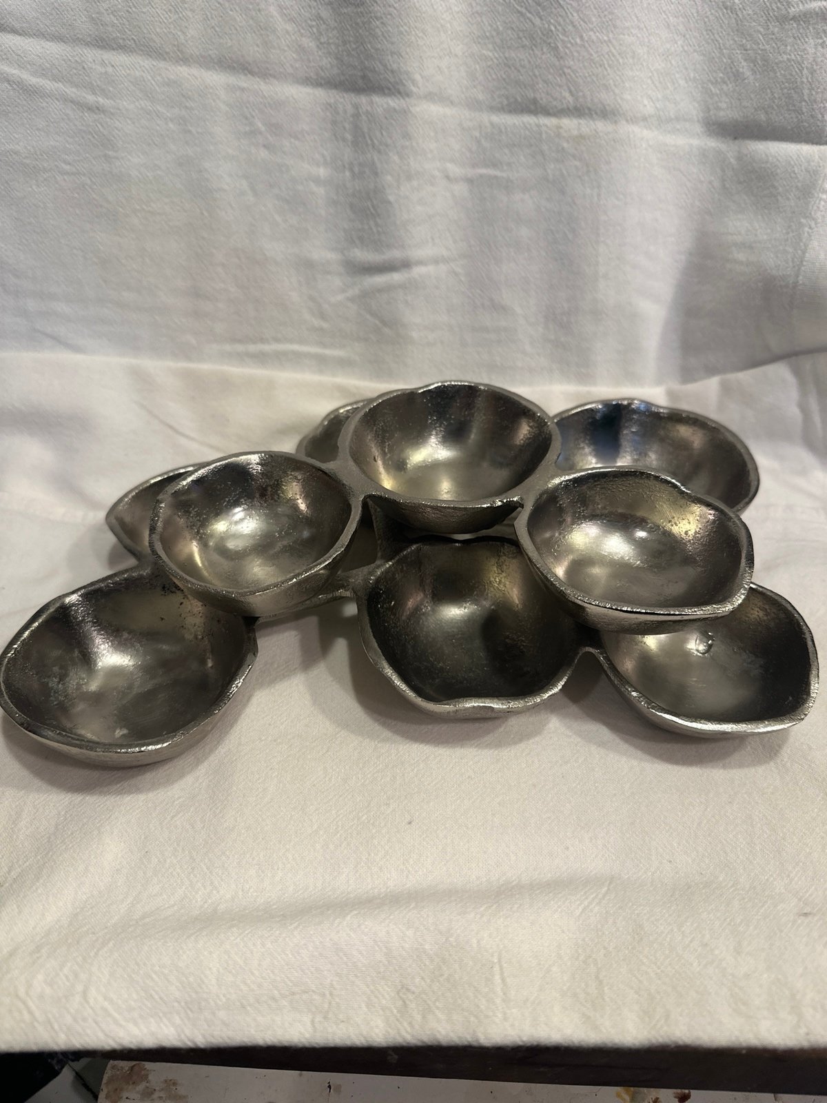 Zodax Cluster of 9 Round Serving Bowls Nickel Base Small 10 inches x 8 inches x
