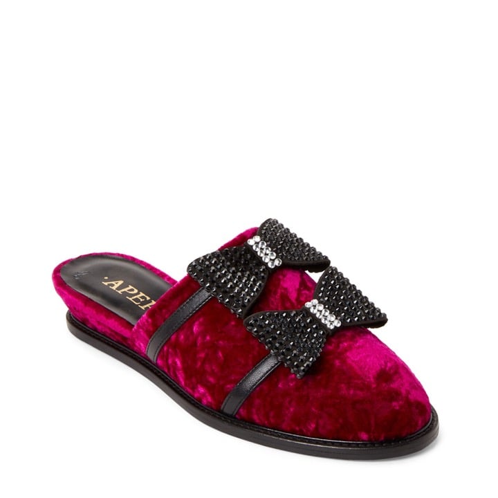 Aperlai Pink Embellished Bow Velvet Mules
