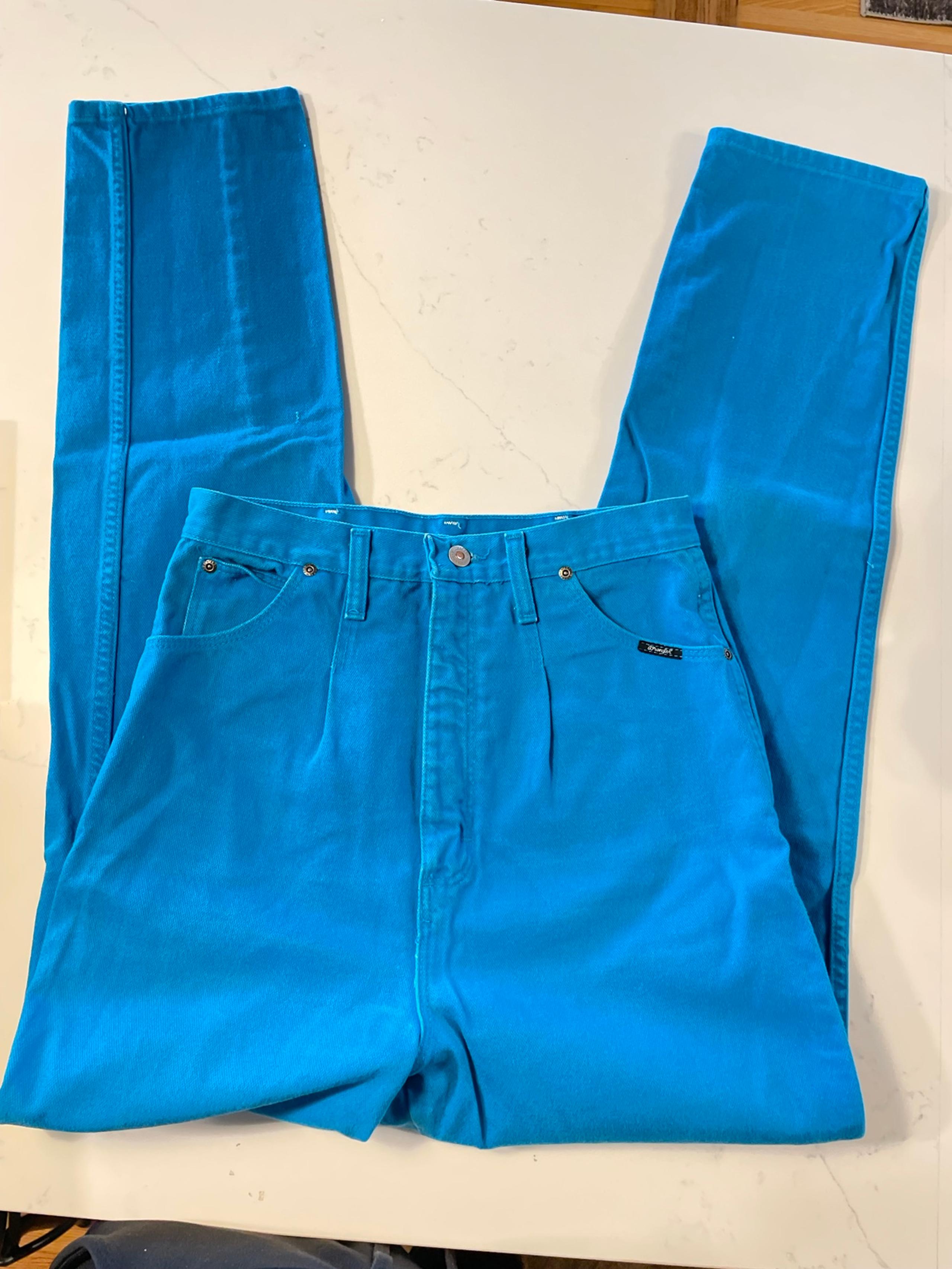VTG Wrangler Silverlake Bright Blue Turquoise 80’s-90’s high waist riding jeans