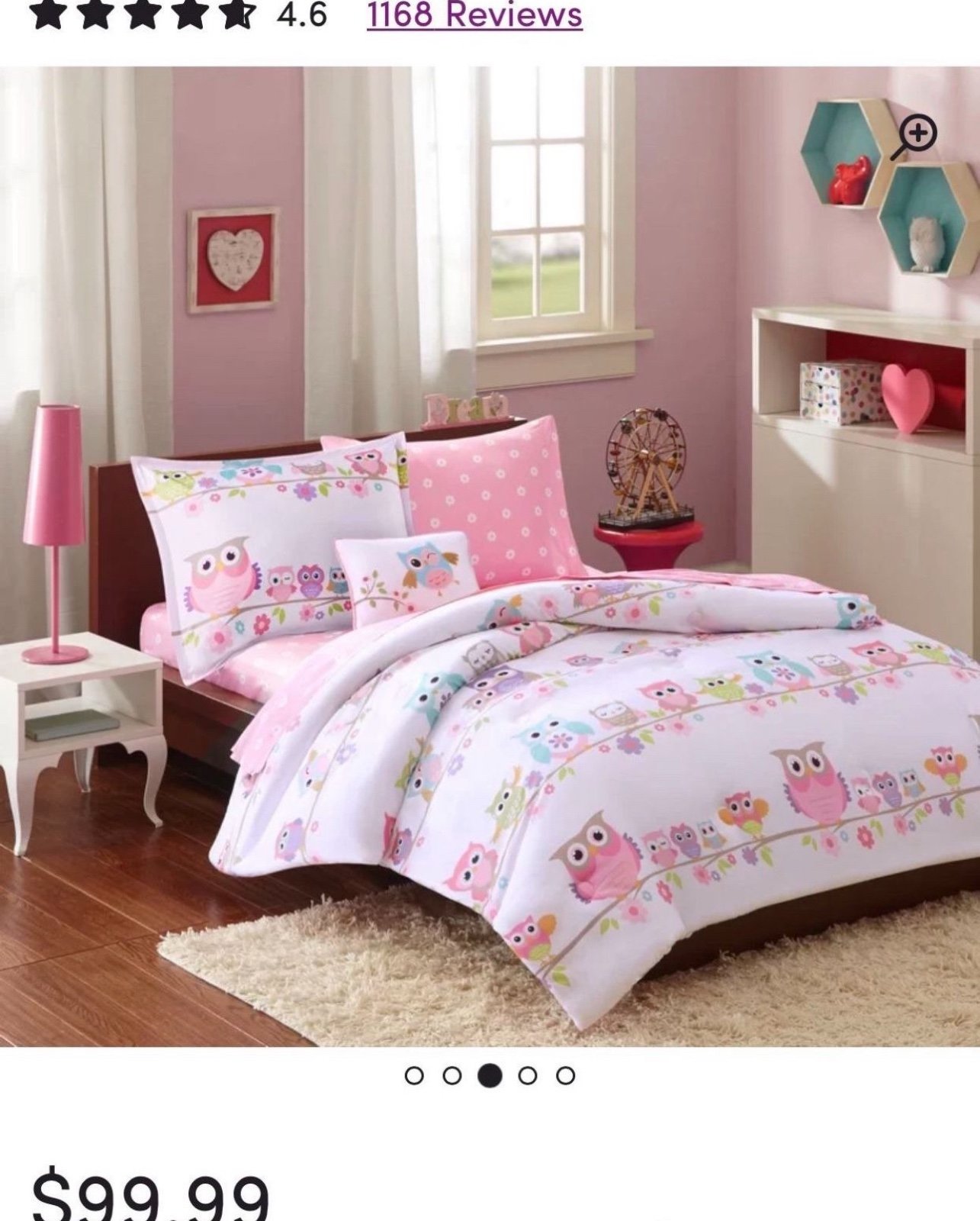 Owl Comforter and Pink Floral Sheet Set twin  size