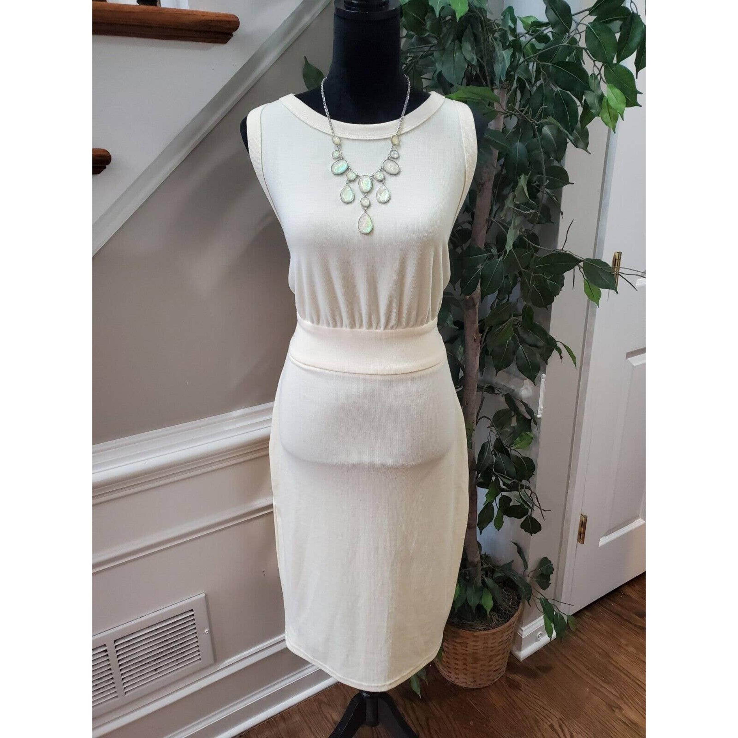 Fashion Nova Ivory Ribbed Polyester Round Neck Sleeveless Knee Length Dress 1XL