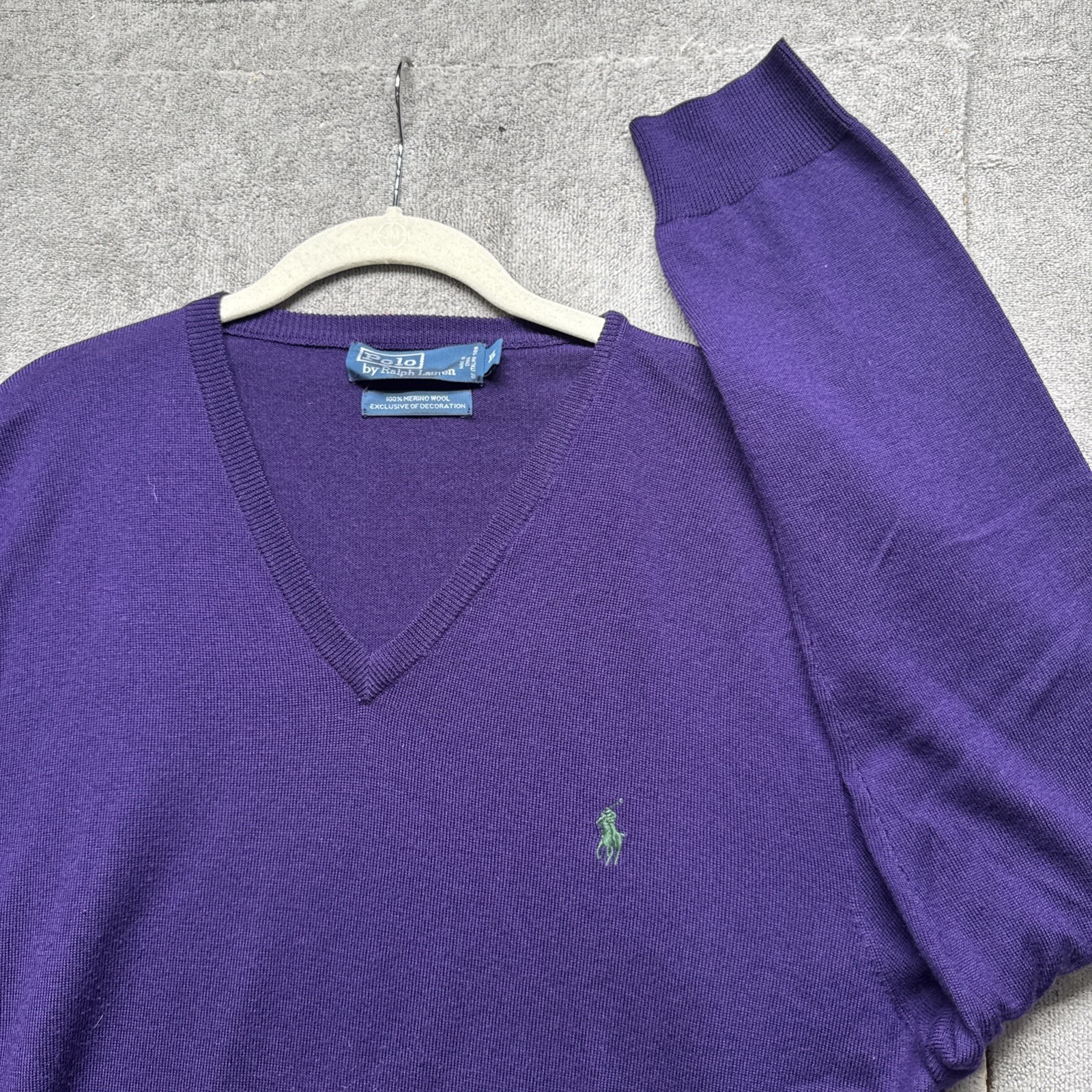 polo ralph lauren Sweater Mens XL Purple 100% Merino Wool V Neck Pullover Pony