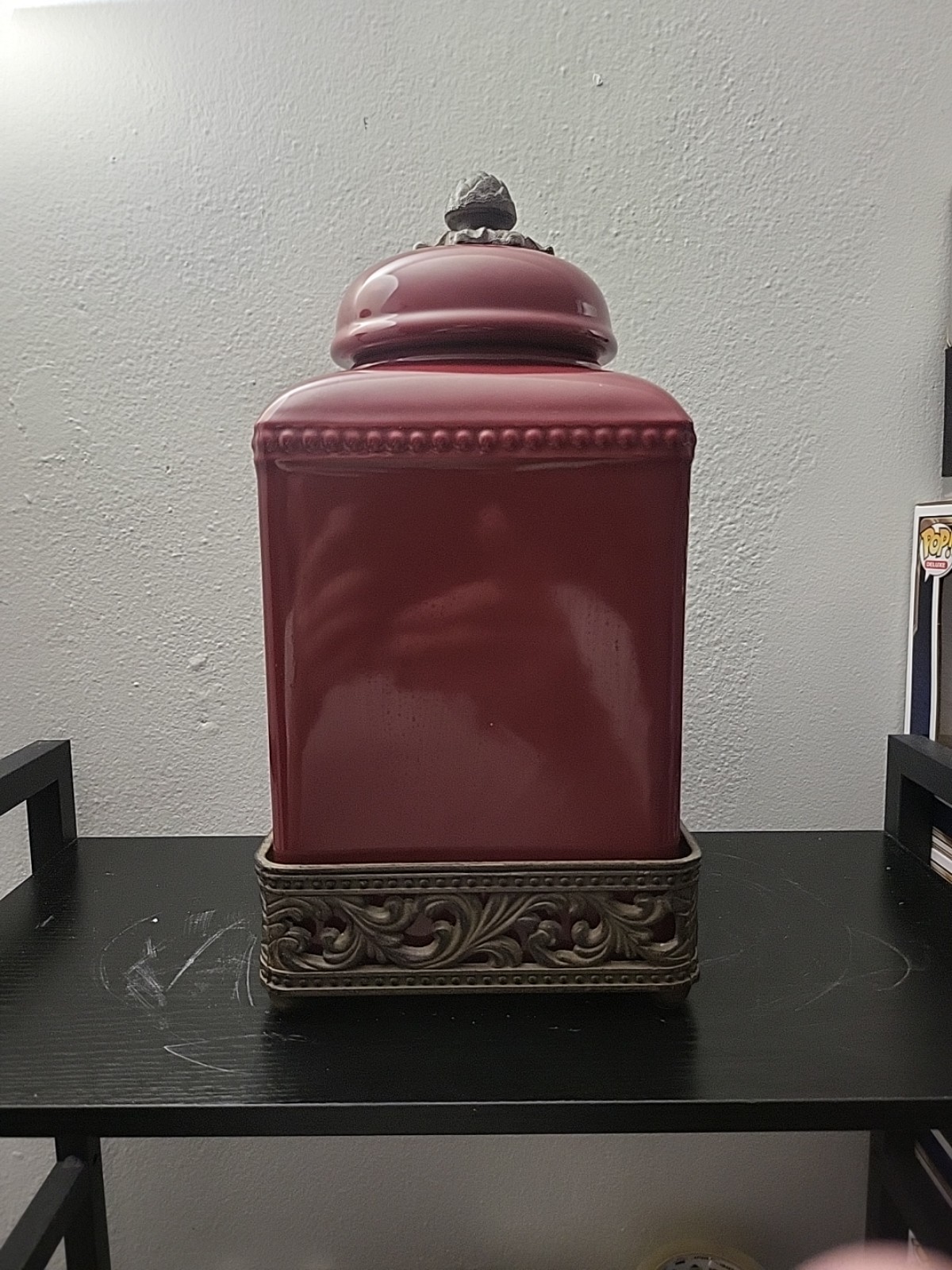 Gracious Goods Tuscan Glazed Ceramic Cannister W/ Stand Extra Large