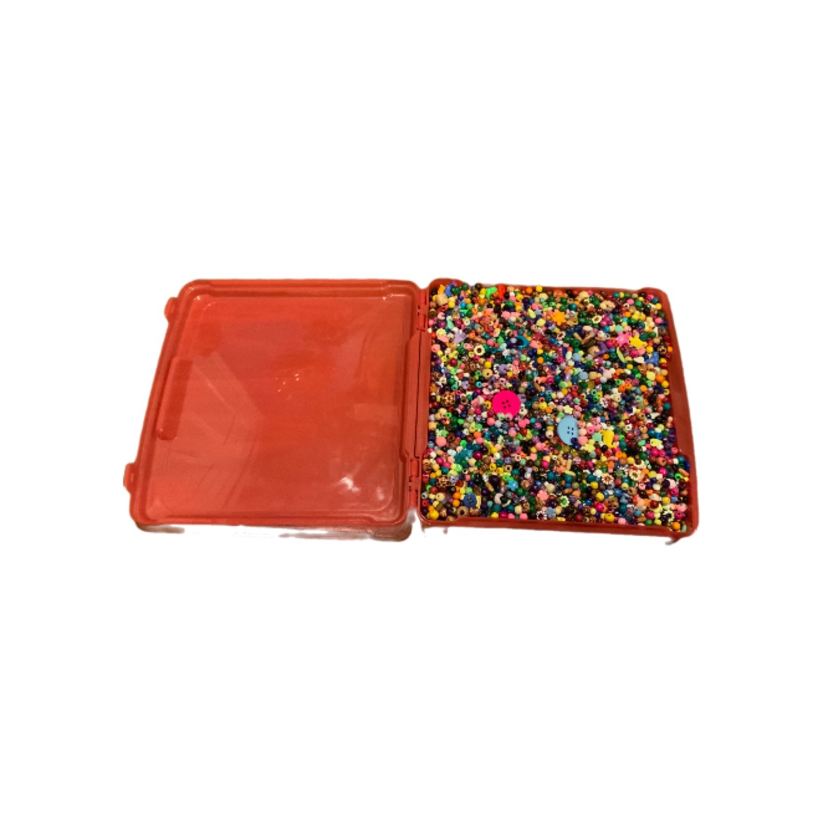 Plastic Beads in Bulk for Jewelry Making in a Red Storage Box