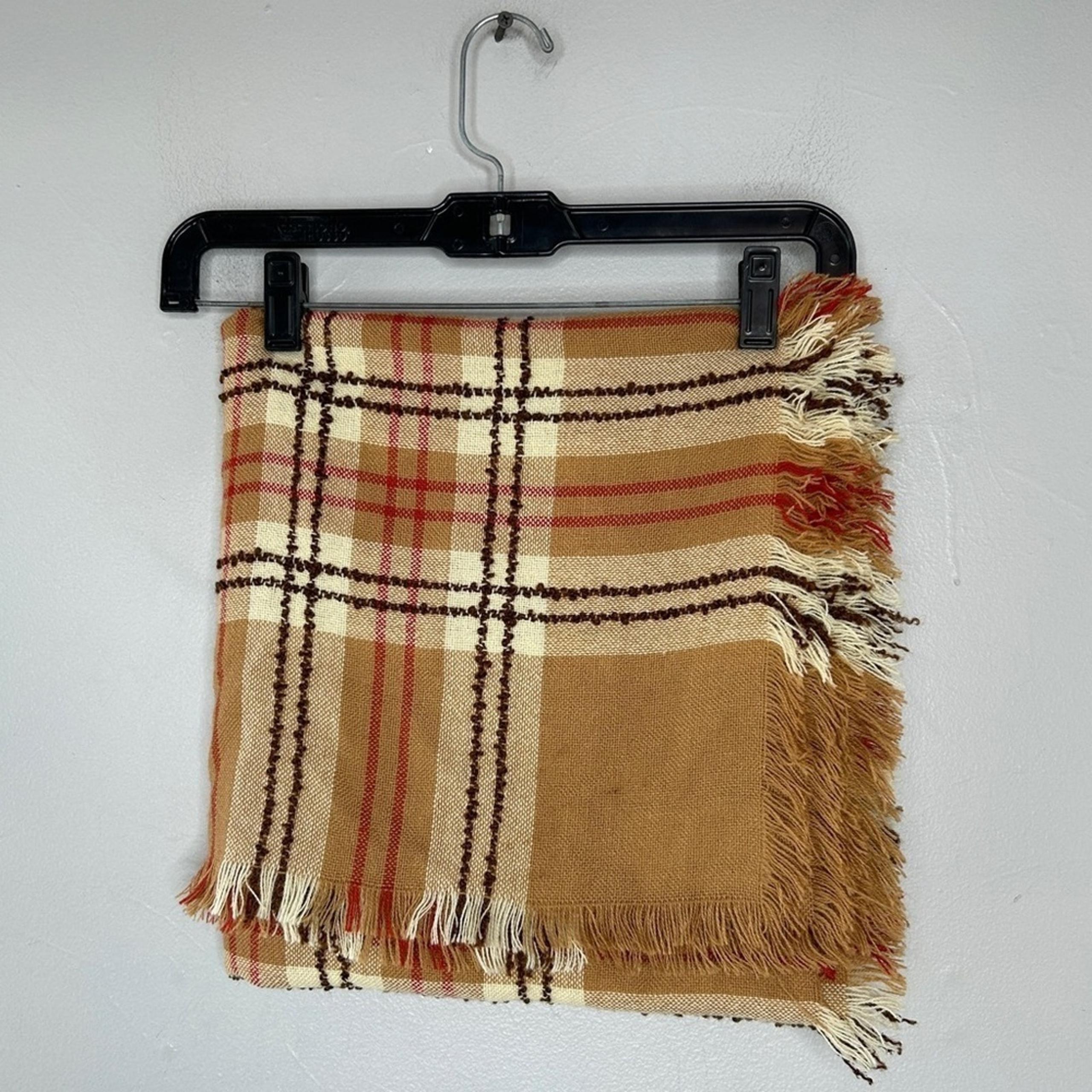 OSCAR DE LA RENTA Vintage Tartan Plaid Large Knit Scarf Wrap Fringe Japan Autumn