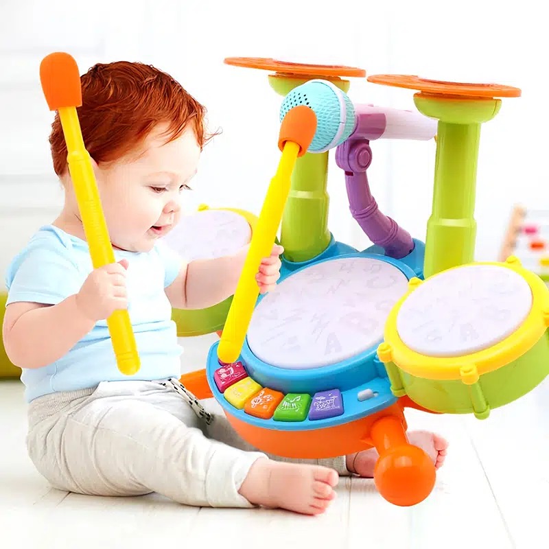 Kids Drum Set, Electronic Musical Instrument Toddler Toy With 2 Drum Sticks,vyu