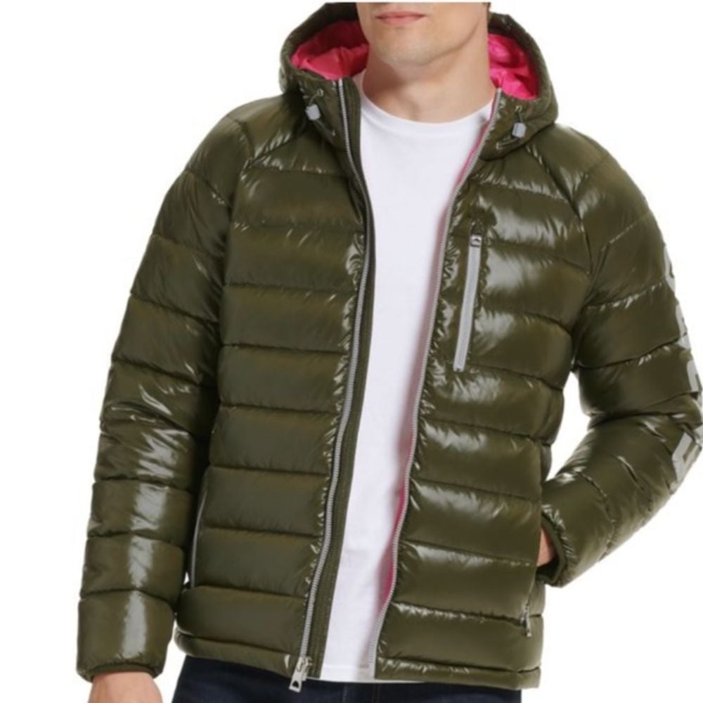 Guess Mens Puffer Coat Green Size M
