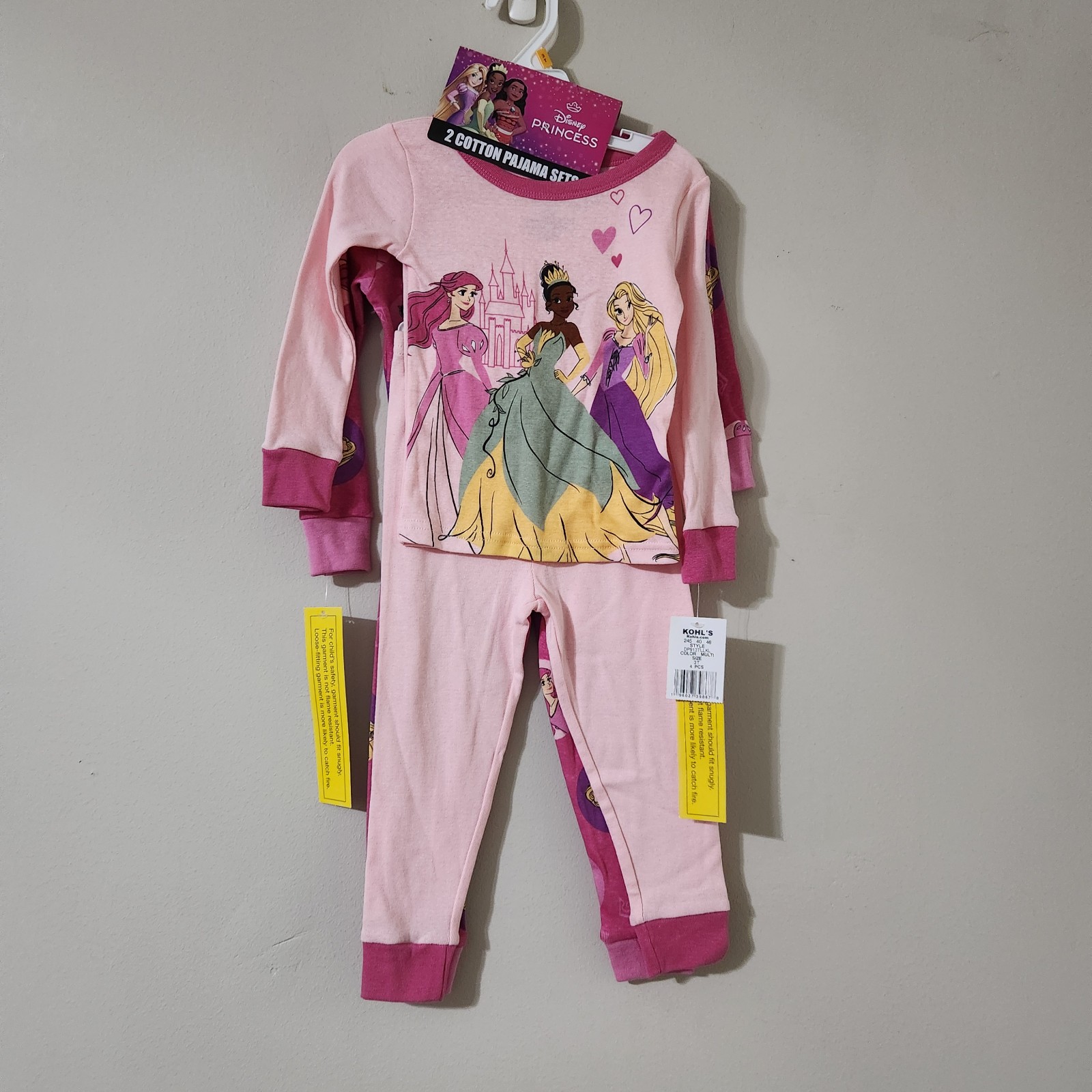 PajamasDisney Princess 2 pack cotton Pink Pajama Set new with tag 3T