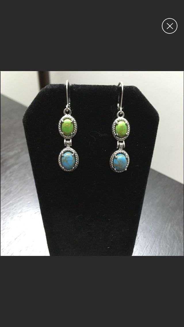 Genuine Mo Jave Green/Blue Turquoise/Dangle Earrings Stainless Steel