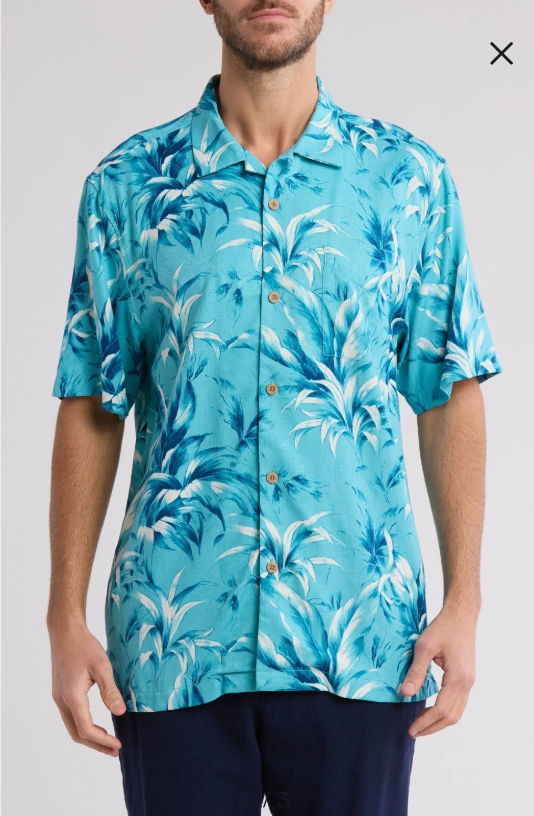NWT Posadita Cove Short Sleeve Silk Button-Up Shirt Size XXL Mosaic Blue
