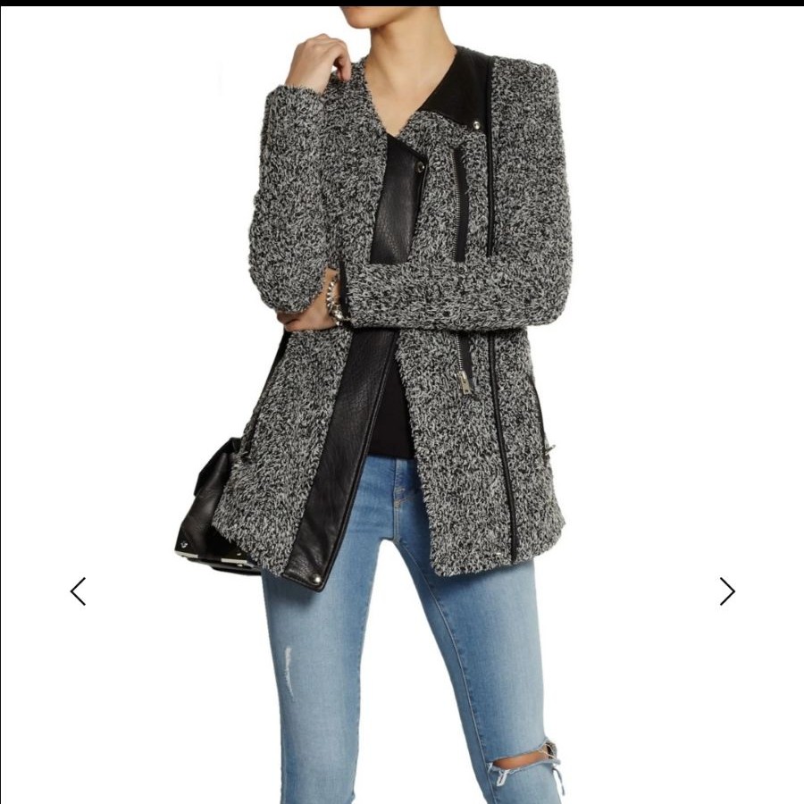 IRO Derby Bouclé Jacket Leather Trim US8
