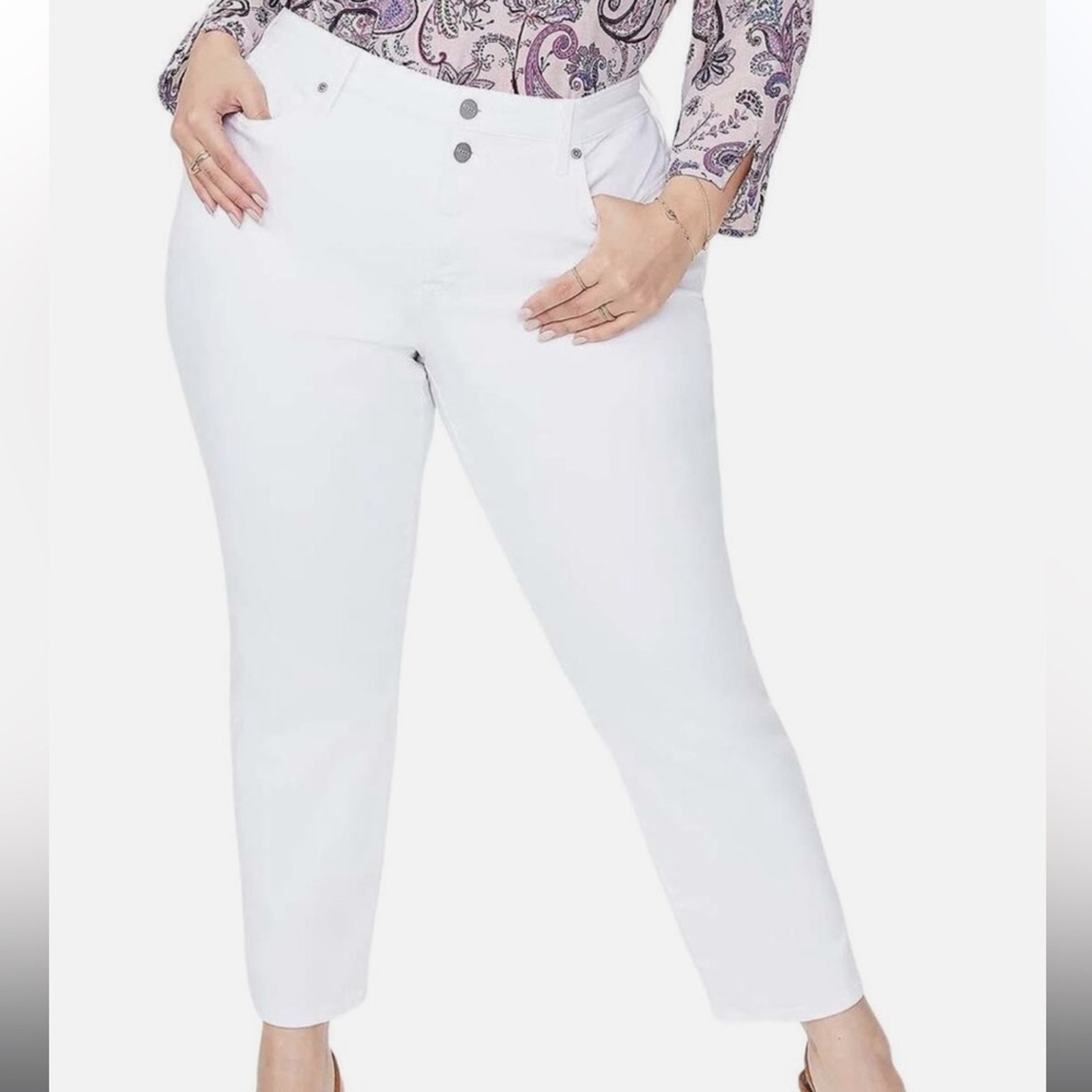 Not Your Daughters Jeans NYDJ Sheri Slim Ankle Jeans Side Slits Optic White 22W