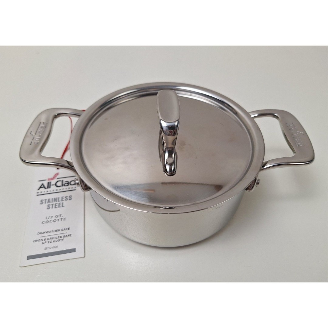 NWT All-Clad 1/2 Qt. Mini Stainless Steel Cocotte Dutch Oven w/ Lid