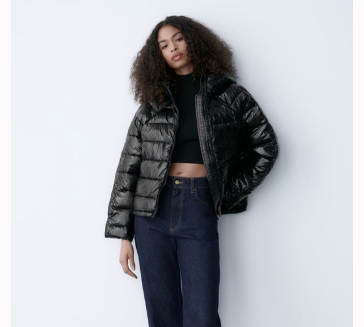 Zara Black Water Repellant Slicket Puffer Jacket Size Large