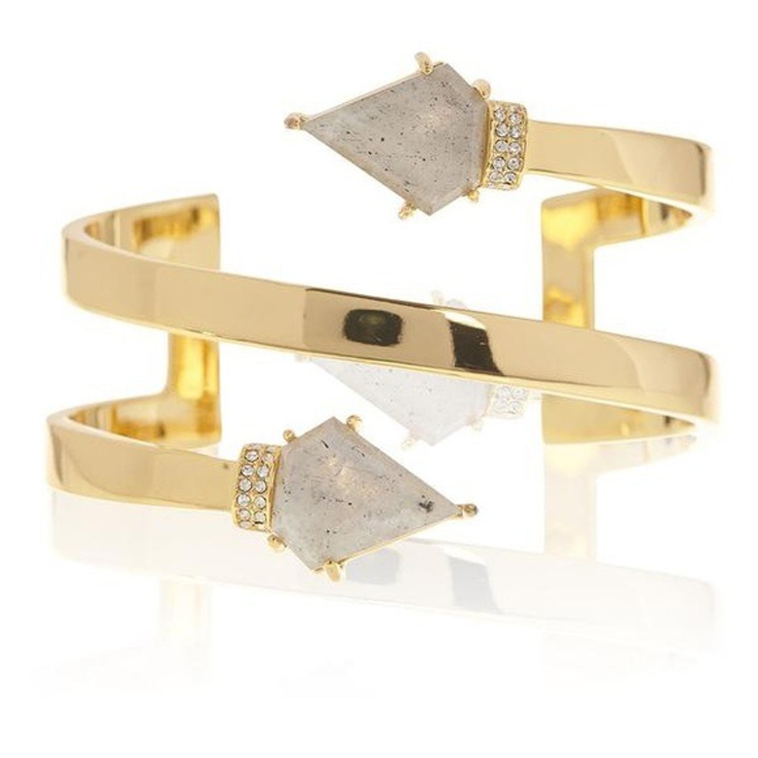 Luv AJ Coil Moonstone Wrap Coil Bangle Bracelet Antique Gold Plated Crystal CZ