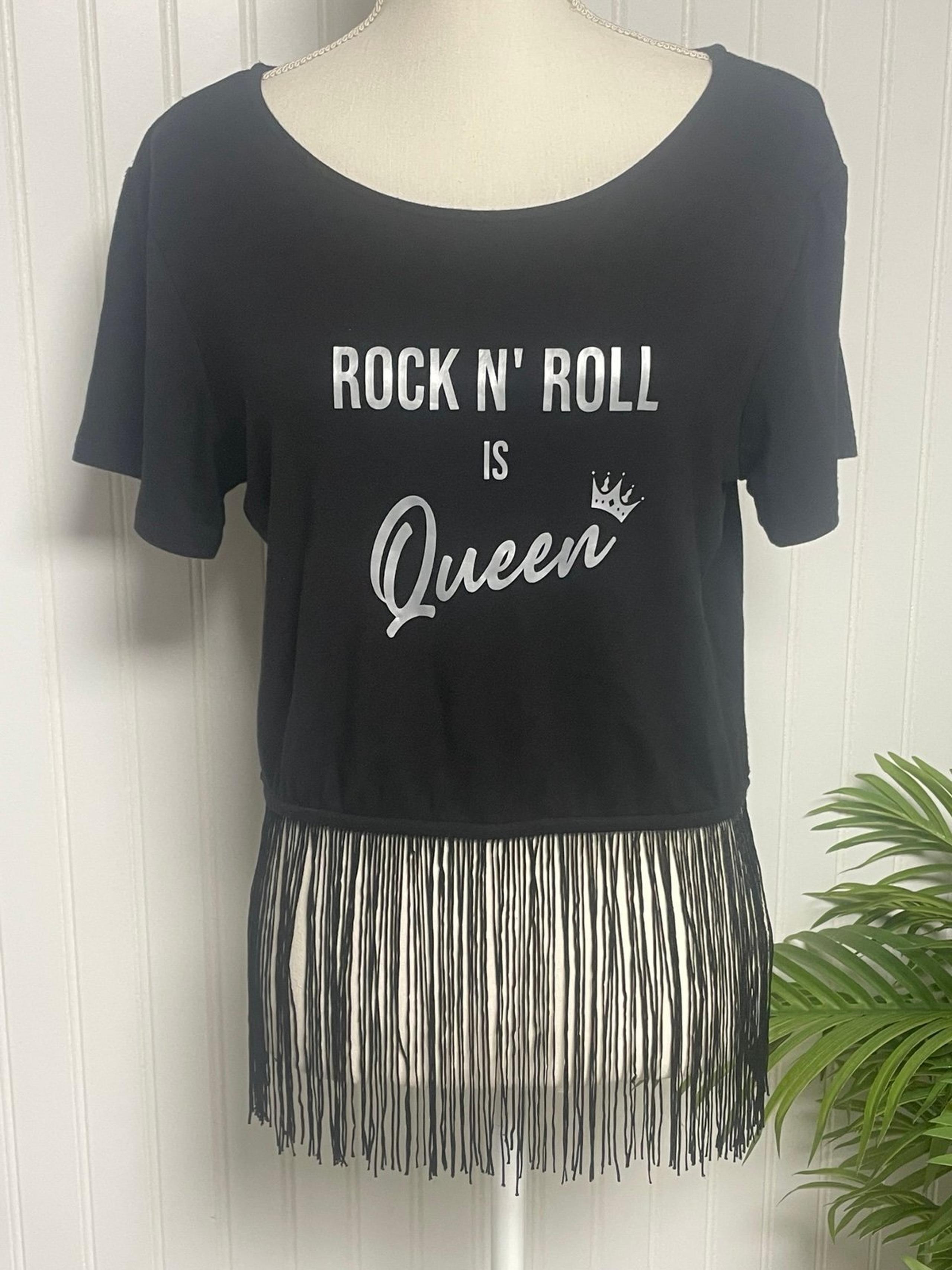W5 Concepts Rock N Roll is Queen Fringe Top Women’s Large