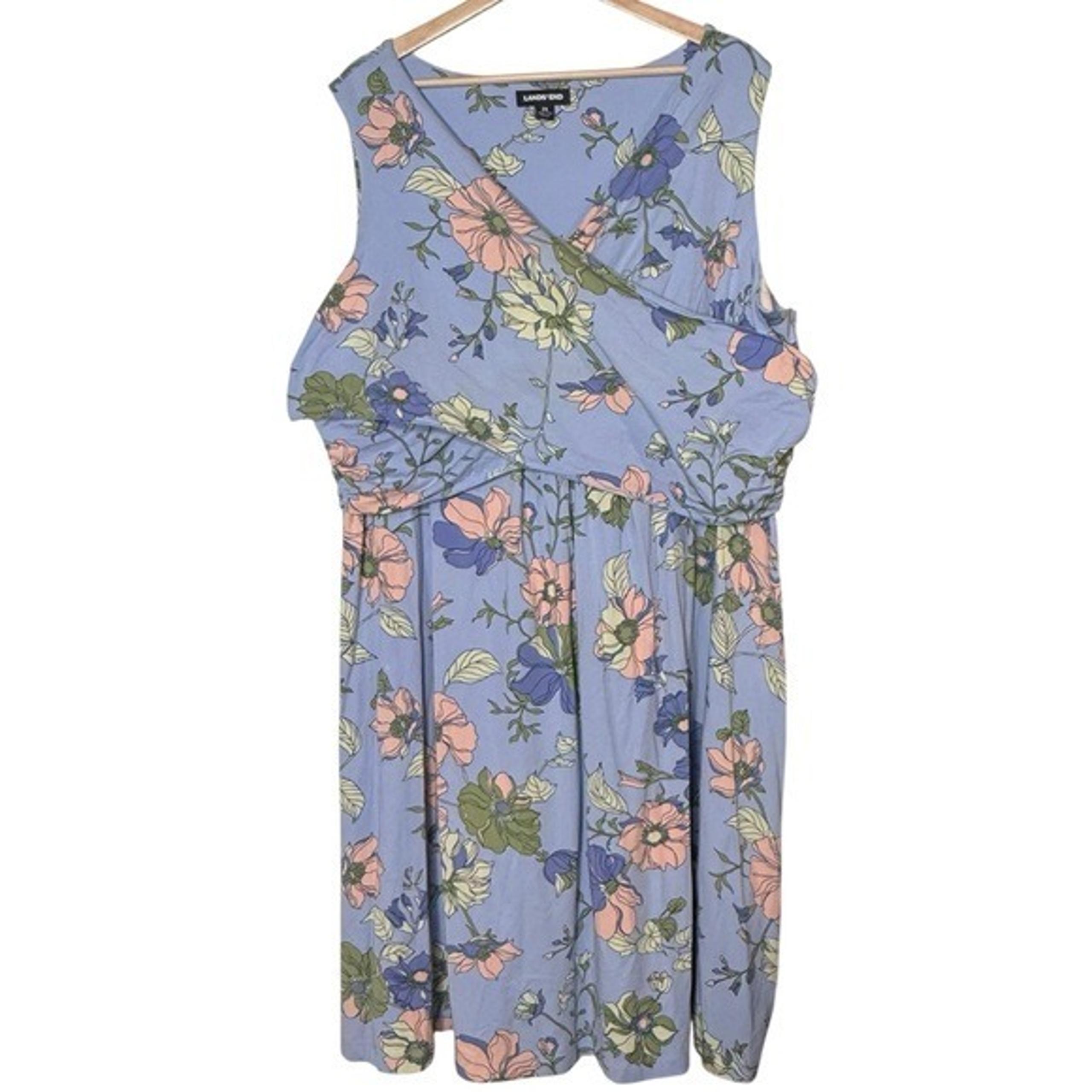 Lands' End Stretch Jersey Knit Floral Crossover V Neck Knee Length Dress Size 2X