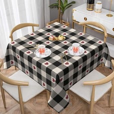 Checkered Valentines Tablecloth Square 54 Inch,Black Plaid Table Cloth