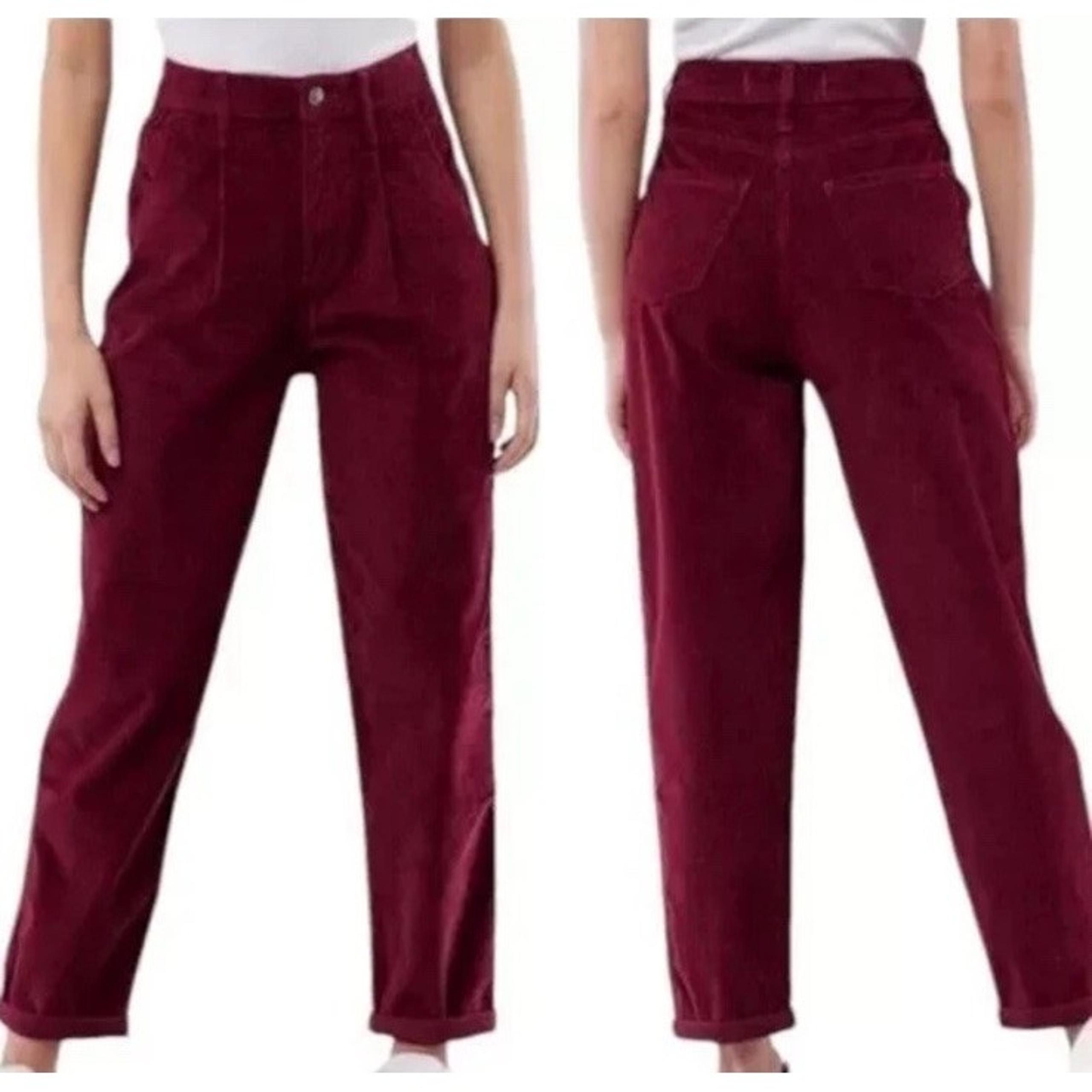 Hollister Ultra High Rise Pleated Maroon Corduroy Mom Jeans Women's Sz 3/26