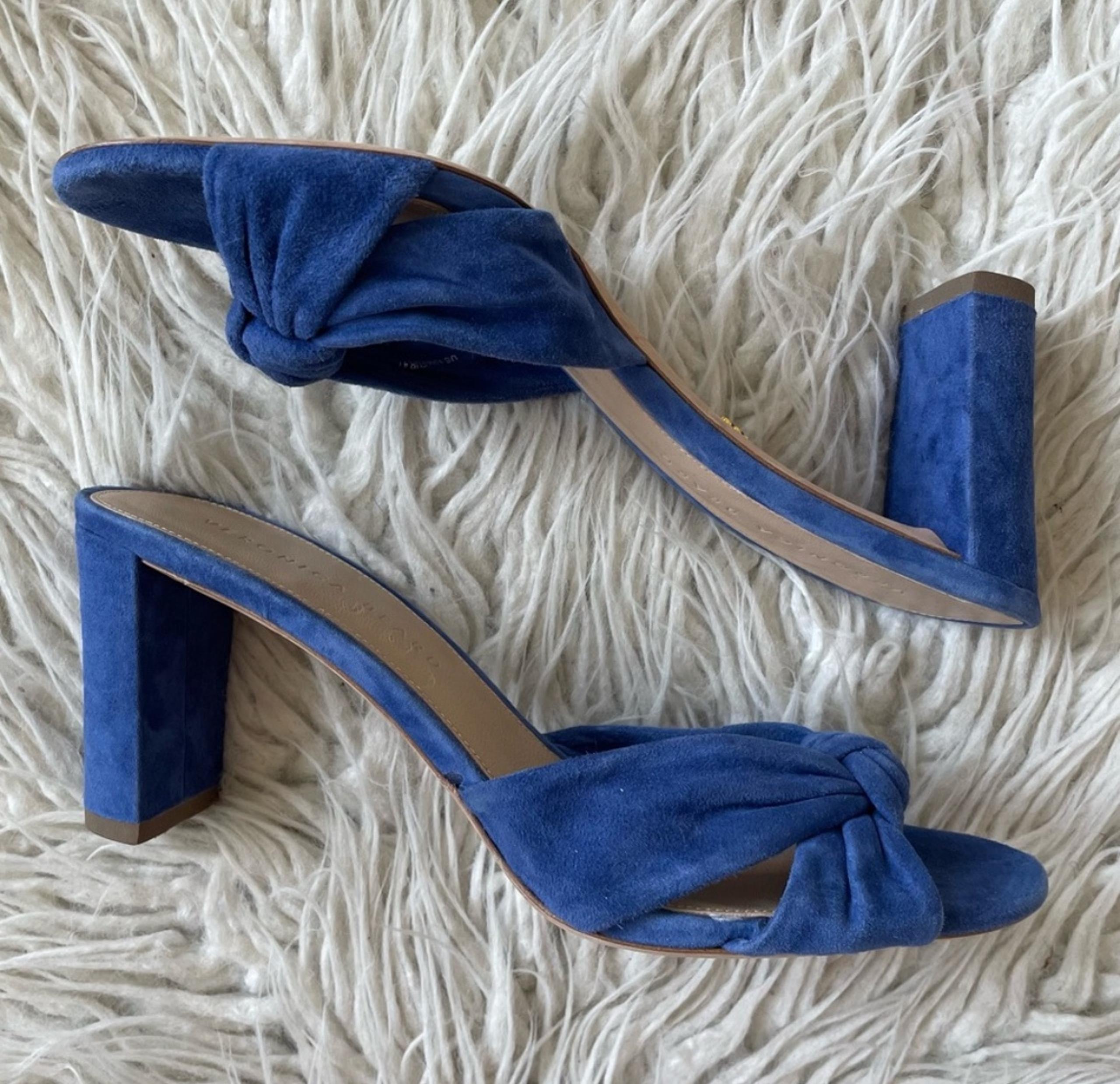 Veronica Beard Ganita Slip On Knotted Mule Blue Suede High Heel Sandals Size 10