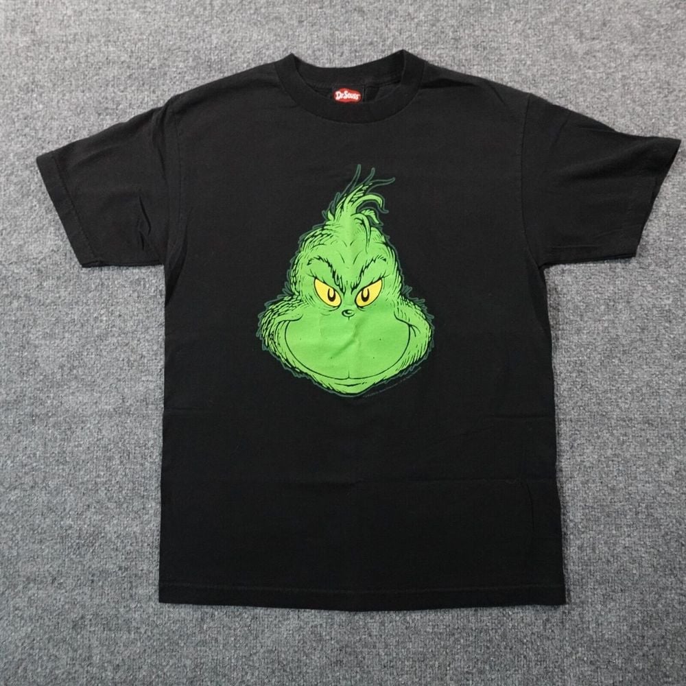 Vintage Dr Seuss Mens M Black Green The Grinch T-Shirt Y2K 2005 Cotton 11817