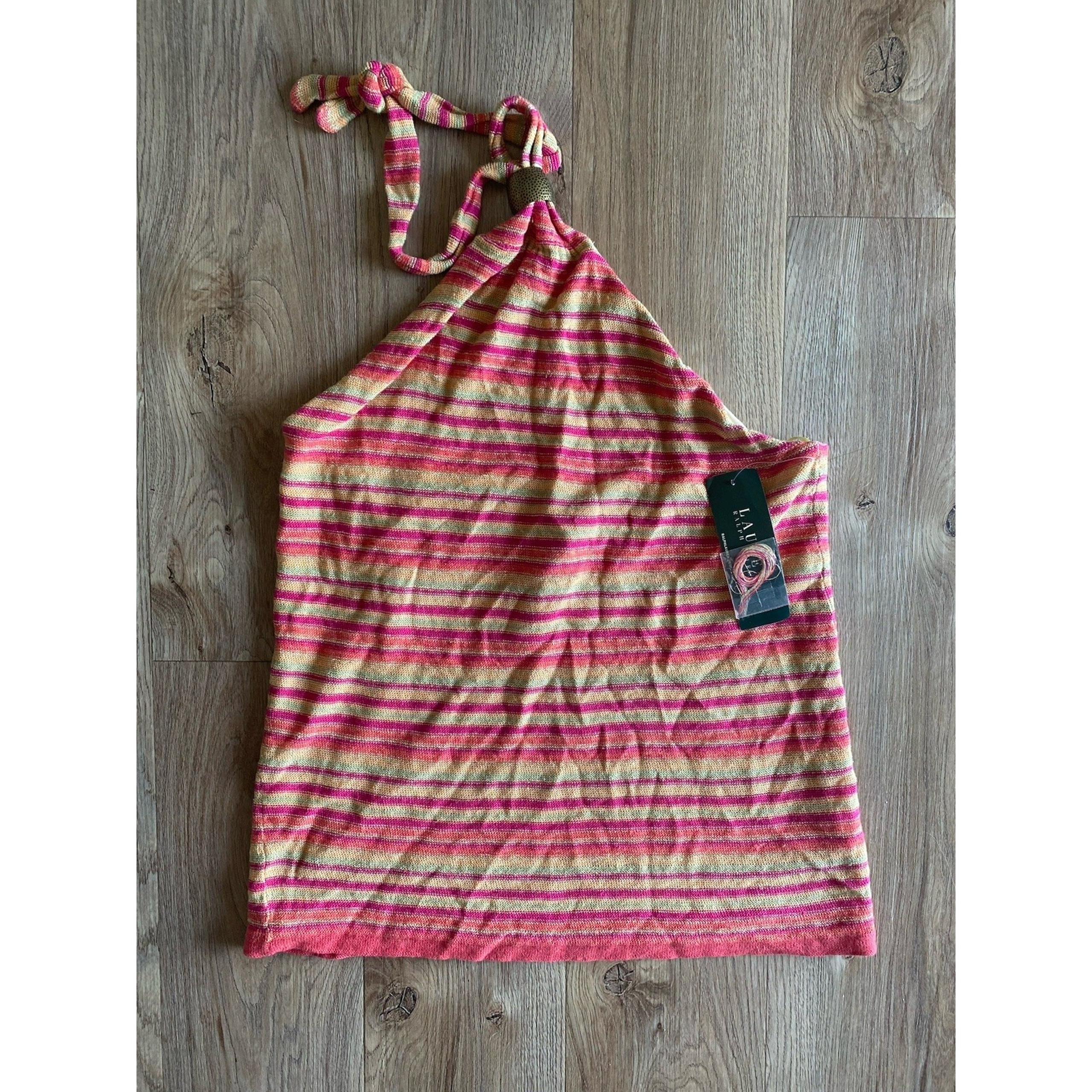 NEW Ralph Lauren Knit Tie halter Top Colorful NWT $138 Size L Pink