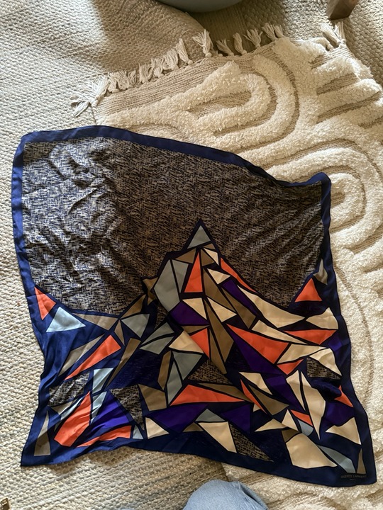 designer galeries lafayette paris silk scarf blue geometric pattern 25x25”