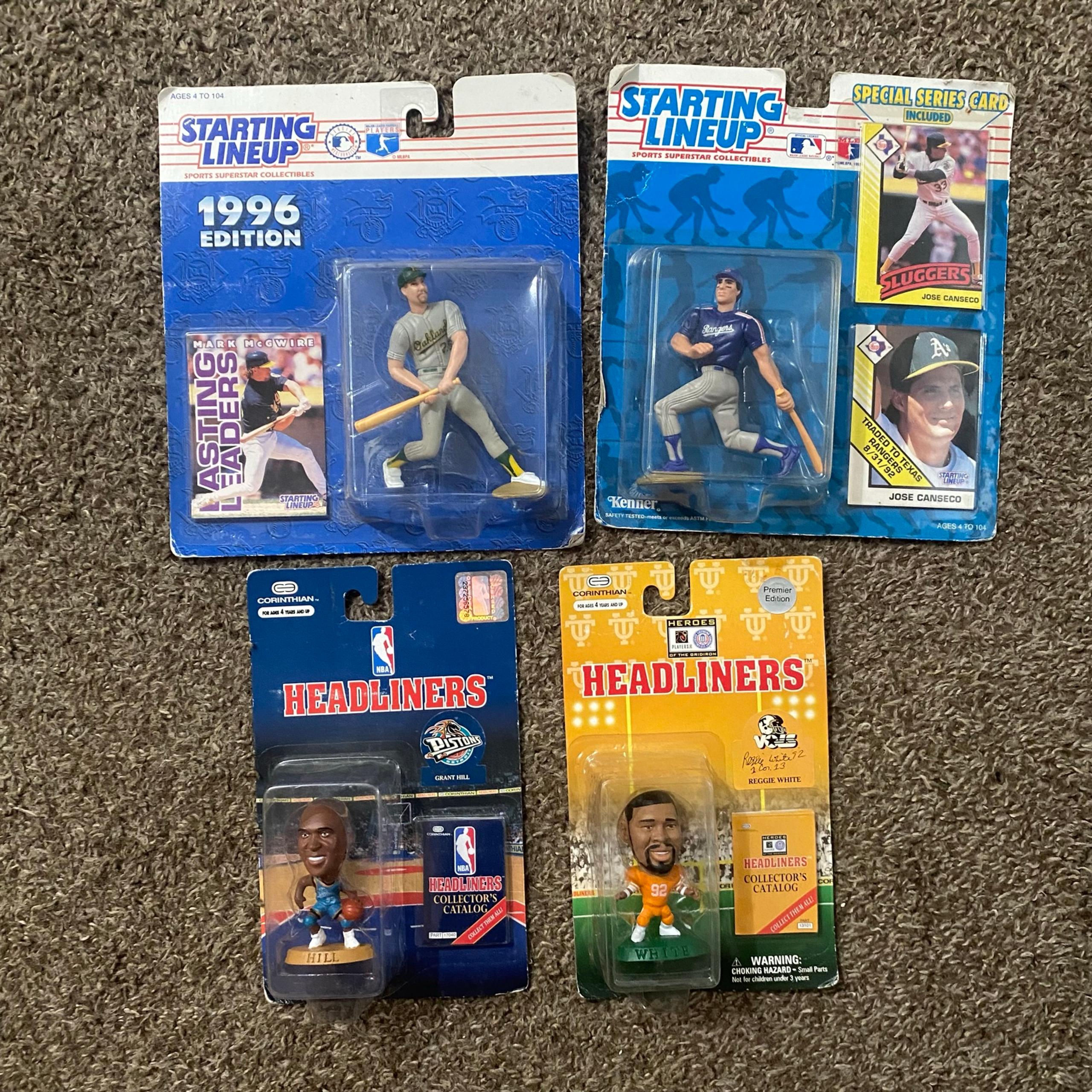 Mixed Vintage sports action figures lot x4 McGwire hill canseco sealed nba mlb