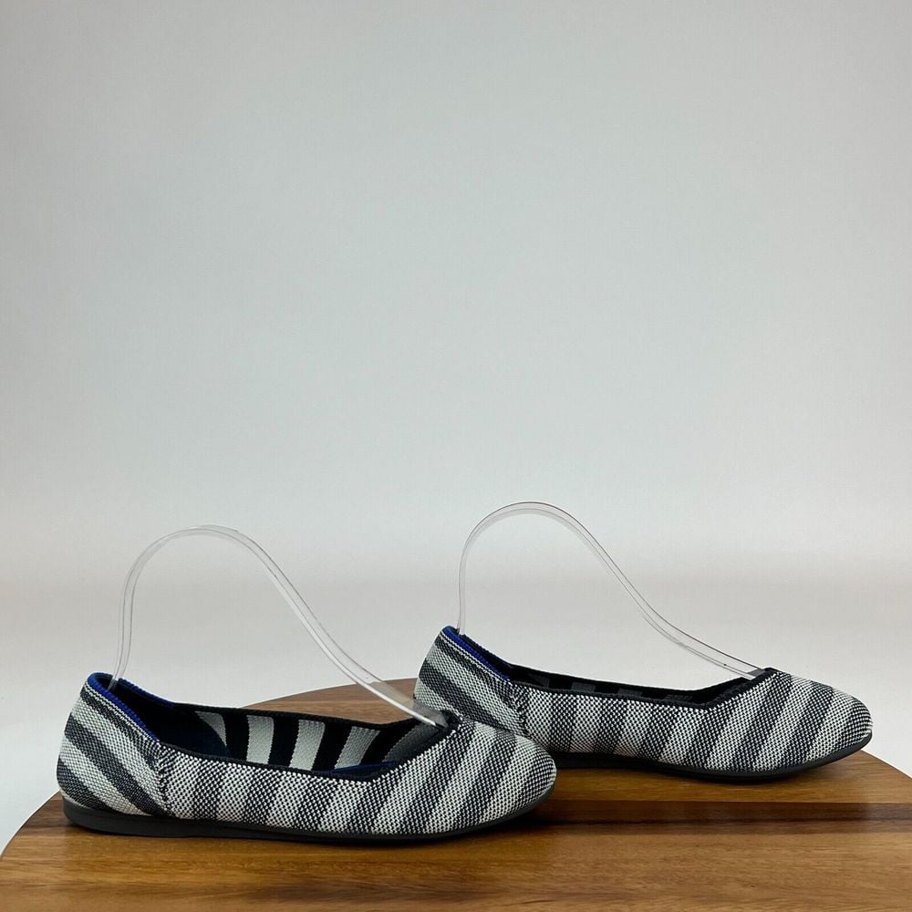 Womens Rothys Striped Gray Black Knit Comfort Ballet Flats Shoes Size 6 M GUC