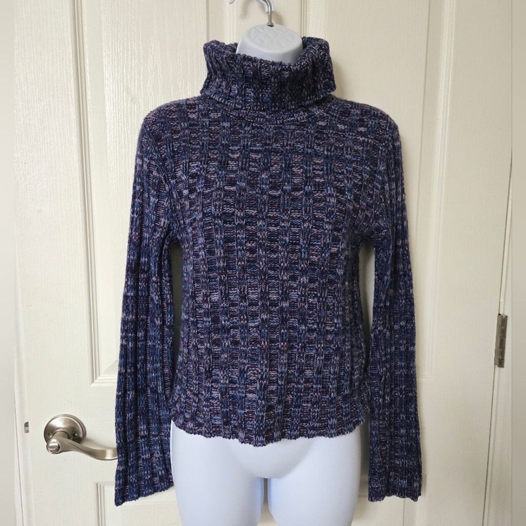 Vintage 90s Chunky Knit Turtleneck Pullover Sweater size small purple blue