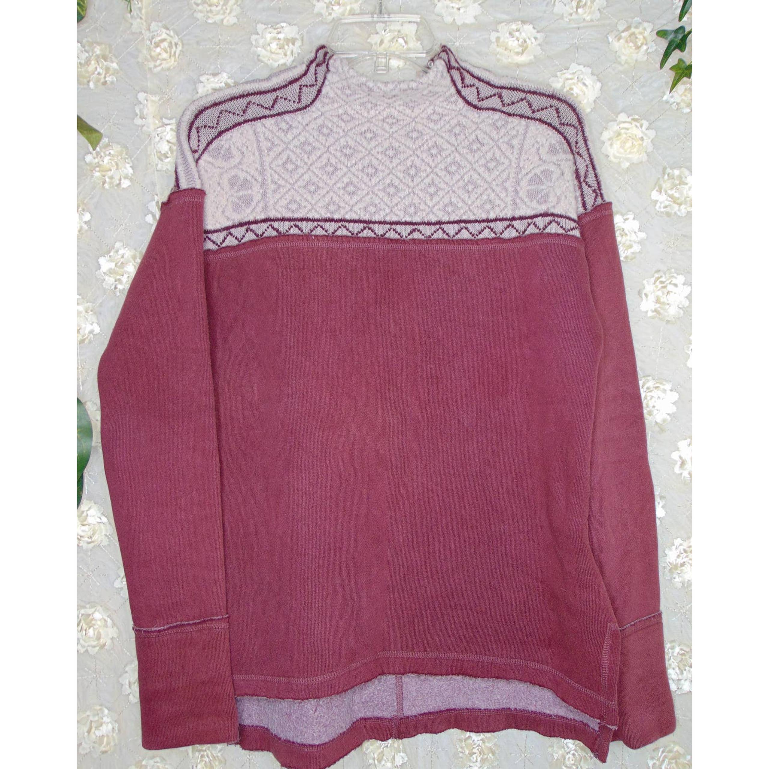 Free People | Women's Maroon Mock Neck Sweater Winter Design Size Small