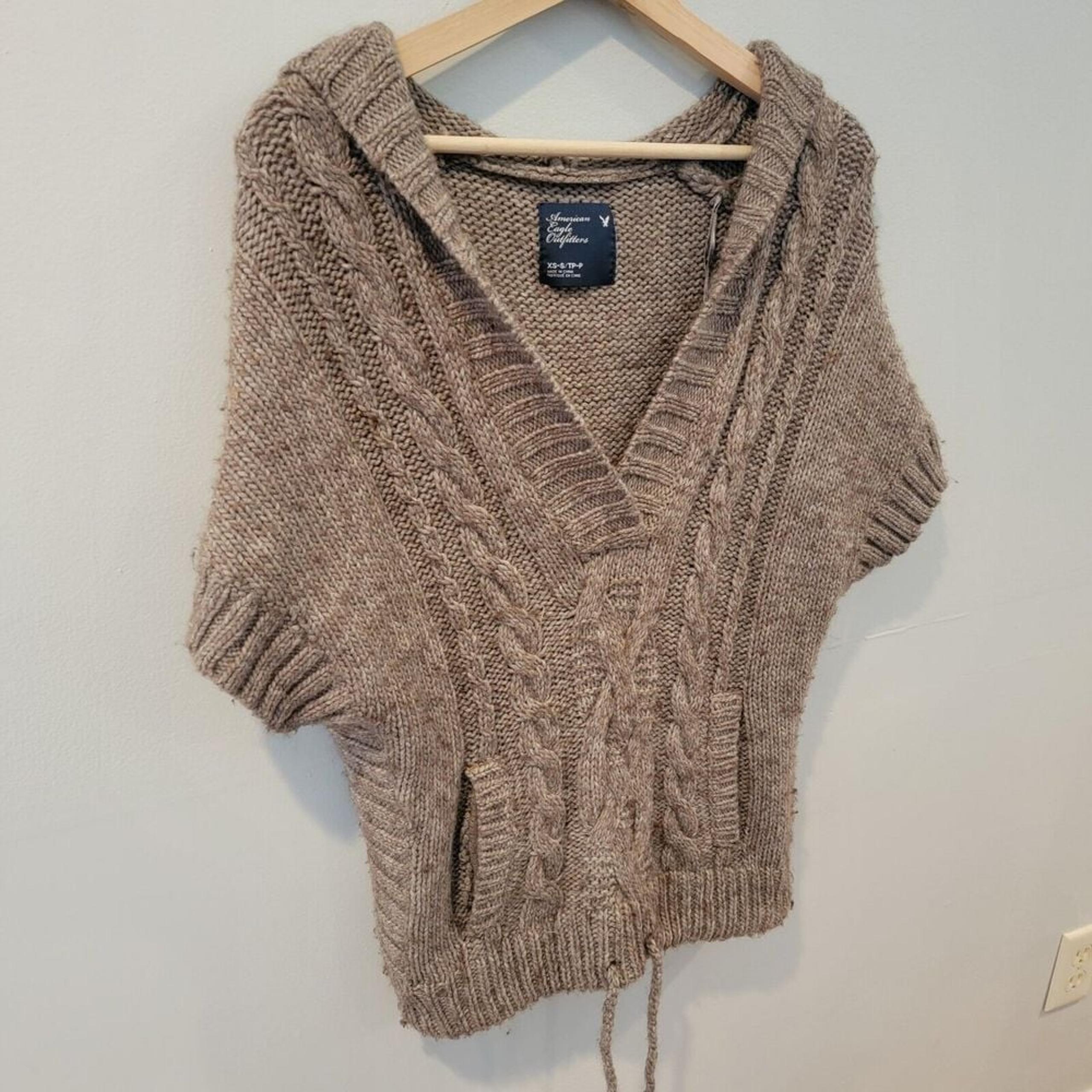 American Eagle Boho Short Sleeve Sweater Wool Blend Women's Size XS Hooded