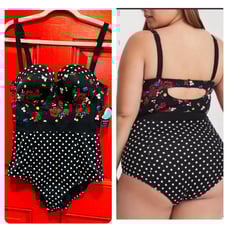 Torrid 0 (size 12) One Piece Roses & Polka Dots Retro Push Up Underwire Swimsuit