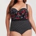 Torrid 0 (size 12) One Piece Roses & Polka Dots Retro Push Up Underwire Swimsuit