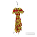 Asymmetrical African Cotton Wrap Dress One Size Red and Gold Waterfall Ankara