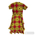 Asymmetrical African Cotton Wrap Dress One Size Red and Gold Waterfall Ankara