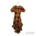 Asymmetrical African Cotton Wrap Dress One Size Red and Gold Waterfall Ankara