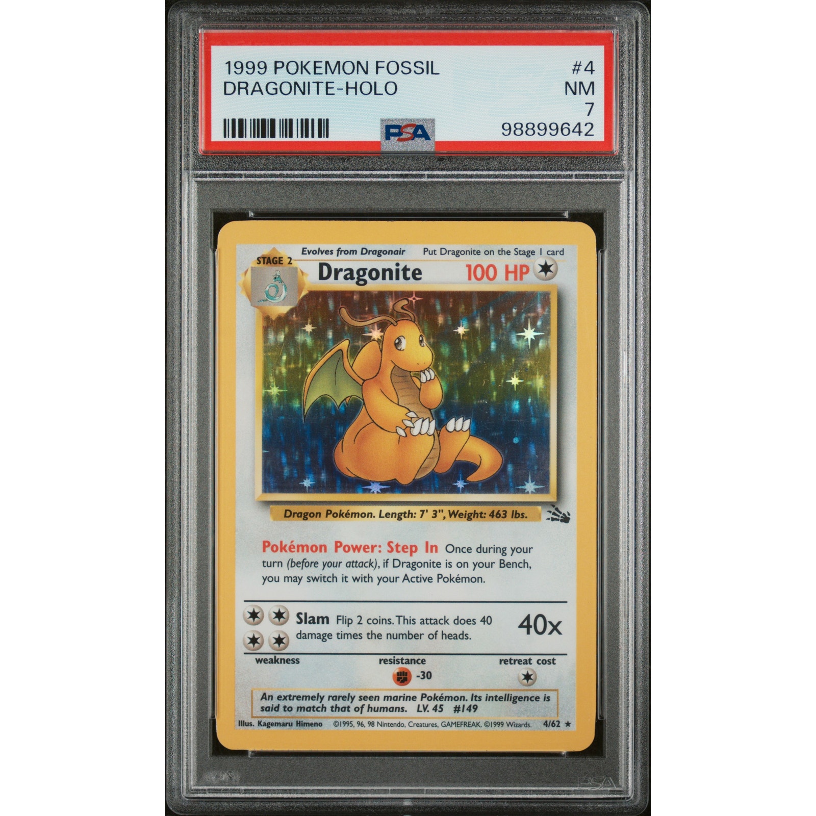 PSA 7 Dragonite Holo Pokemon Card Japanese Fossil #149 Rare