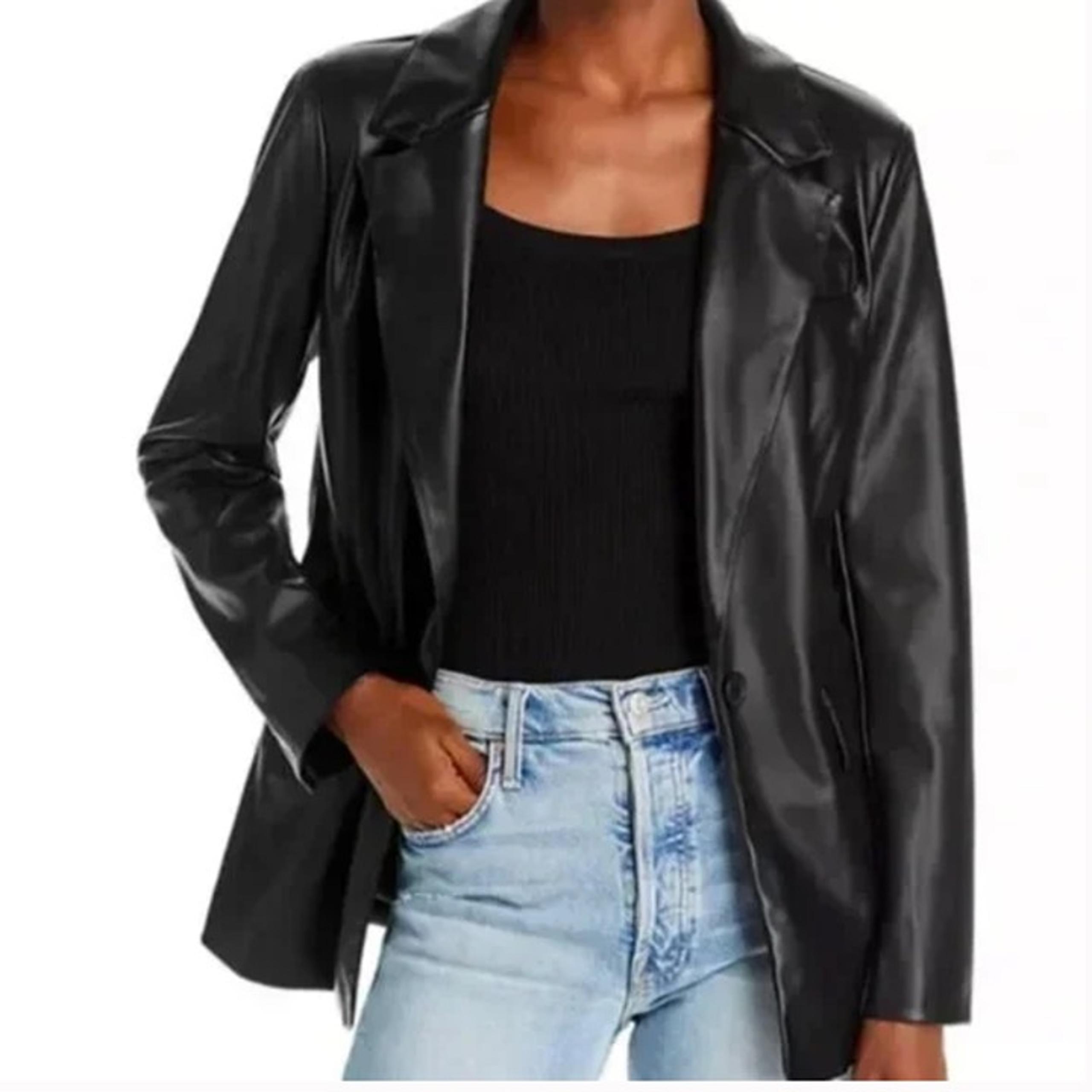 SHEIN Women's Black Faux Leather Single-Breasted Blazer Jacket, size Medium