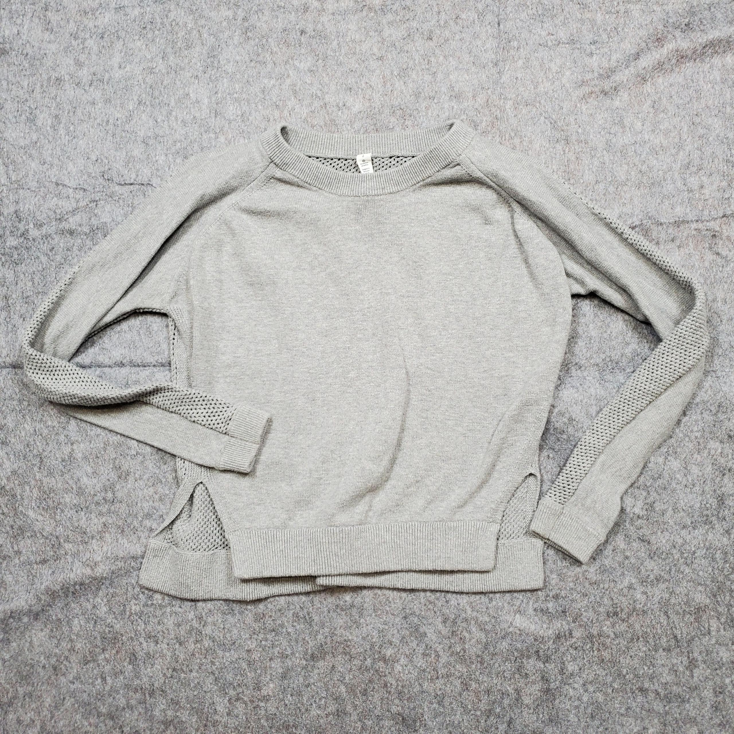 Lululemon Sweater Womens 2 Bhakti Life Heathered Medium Grey Open Knit Crew Neck